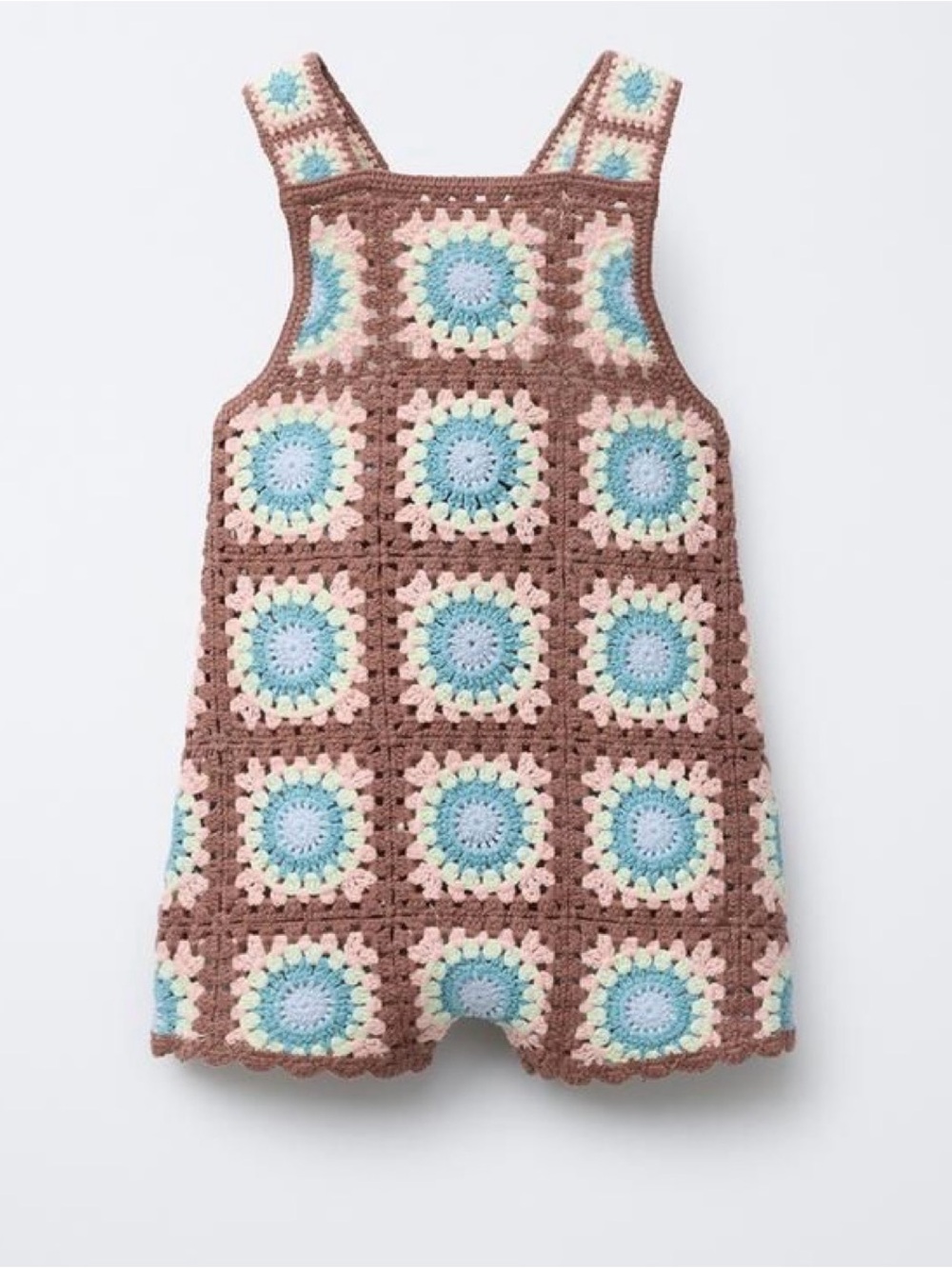 Zara.New without Tags.  Crochet Square Pinafore Jumper in Brown and Pastel
